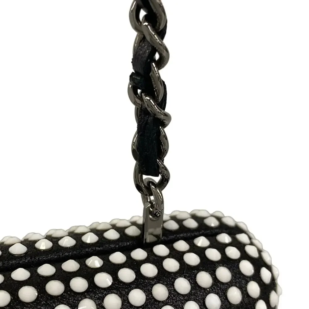 Chanel Shoulder Bag Black White Leather Rhinestones
